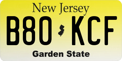 NJ license plate B80KCF