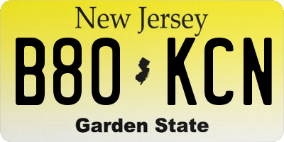 NJ license plate B80KCN