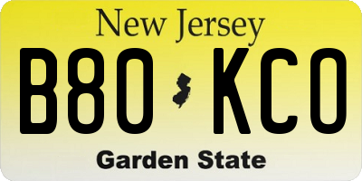 NJ license plate B80KCO