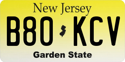 NJ license plate B80KCV