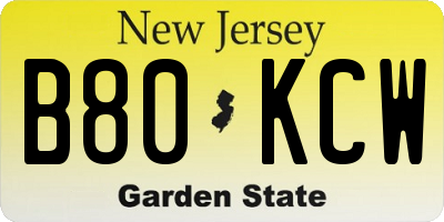 NJ license plate B80KCW