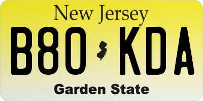 NJ license plate B80KDA