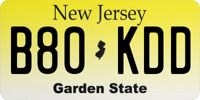 NJ license plate B80KDD
