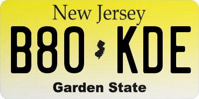 NJ license plate B80KDE
