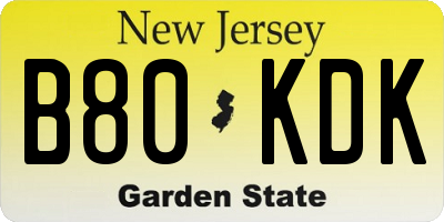 NJ license plate B80KDK