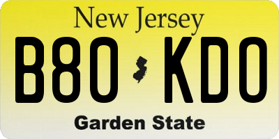 NJ license plate B80KDO