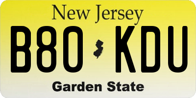 NJ license plate B80KDU
