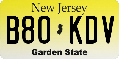 NJ license plate B80KDV