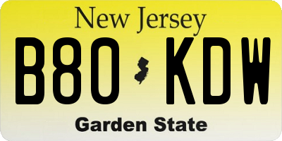 NJ license plate B80KDW