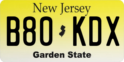 NJ license plate B80KDX