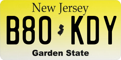 NJ license plate B80KDY