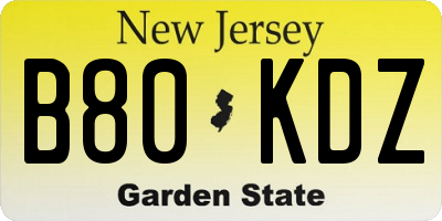 NJ license plate B80KDZ