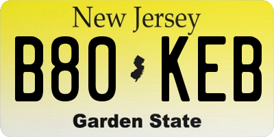 NJ license plate B80KEB