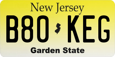 NJ license plate B80KEG