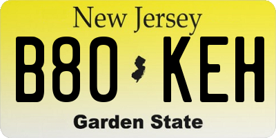 NJ license plate B80KEH