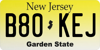 NJ license plate B80KEJ