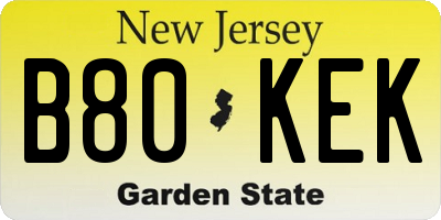 NJ license plate B80KEK