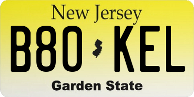 NJ license plate B80KEL