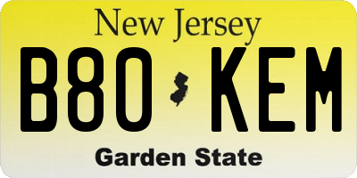 NJ license plate B80KEM