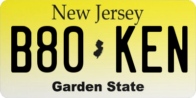 NJ license plate B80KEN