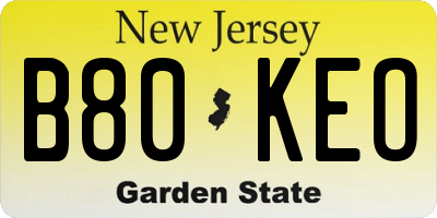 NJ license plate B80KEO