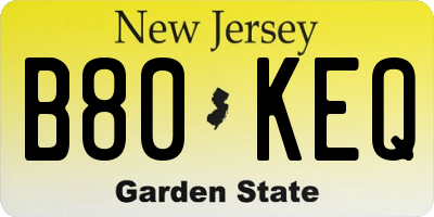 NJ license plate B80KEQ