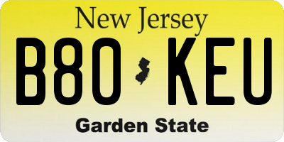 NJ license plate B80KEU