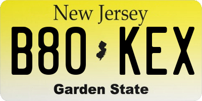 NJ license plate B80KEX