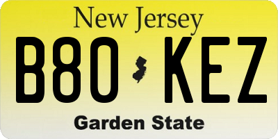 NJ license plate B80KEZ