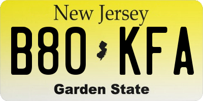 NJ license plate B80KFA