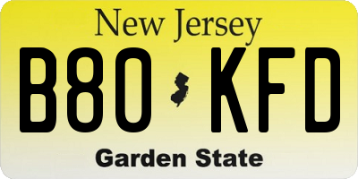 NJ license plate B80KFD