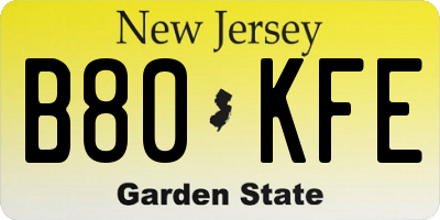 NJ license plate B80KFE