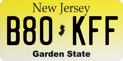NJ license plate B80KFF