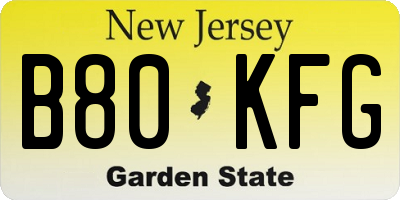 NJ license plate B80KFG