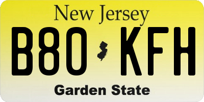 NJ license plate B80KFH