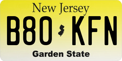 NJ license plate B80KFN