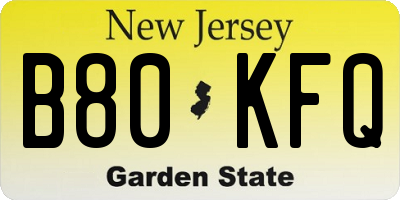 NJ license plate B80KFQ