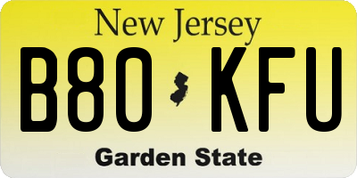 NJ license plate B80KFU