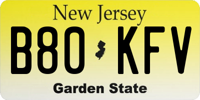 NJ license plate B80KFV