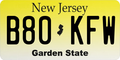 NJ license plate B80KFW