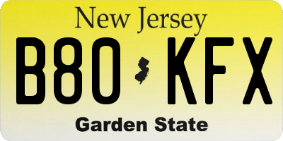 NJ license plate B80KFX