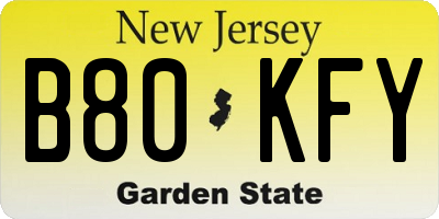 NJ license plate B80KFY