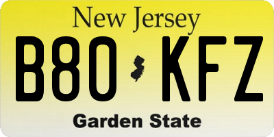 NJ license plate B80KFZ