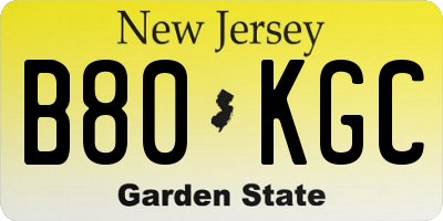 NJ license plate B80KGC