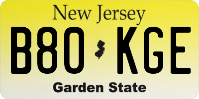 NJ license plate B80KGE