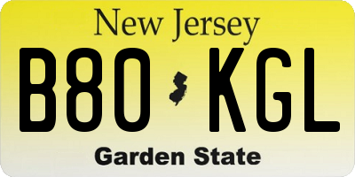 NJ license plate B80KGL