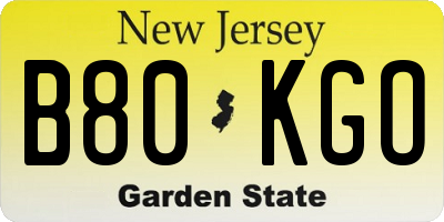 NJ license plate B80KGO