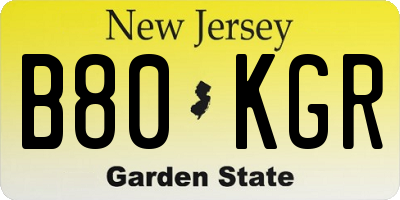 NJ license plate B80KGR