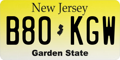 NJ license plate B80KGW