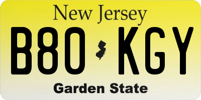NJ license plate B80KGY